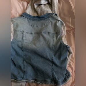 Denim and Gray Hooded Vest
